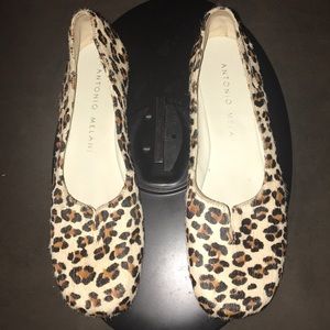 Leopard or Ocelot print calf hair flats/loafers.